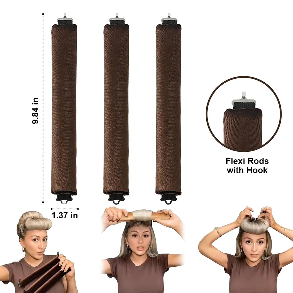 MAYCREATE Heatless Hair Curler, Flexible Curling Rod with Hook, Satin Rollers for All Hair Types, No Heat Curls to Sleep for Curl Rods, Heatless Curls for Blowout Hair, Brown MAYCREATE Heatless Hair Curler, Flexible Curling Rod with Hook, Satin Rollers for All Hair Types, No Heat Curls to Sleep for Curl Rods, Heatless Curls for Blowout Hair, Brown